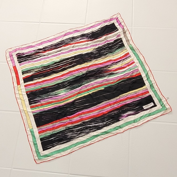 LANVIN Paris Vintage 100% Silk Multicolored Scarf Retro Striped Pattern - Picture 11 of 11